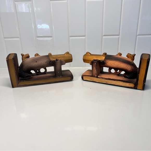 Vintage Pistol Bookends and Pen Holder Ceramic - Picture 1 of 7